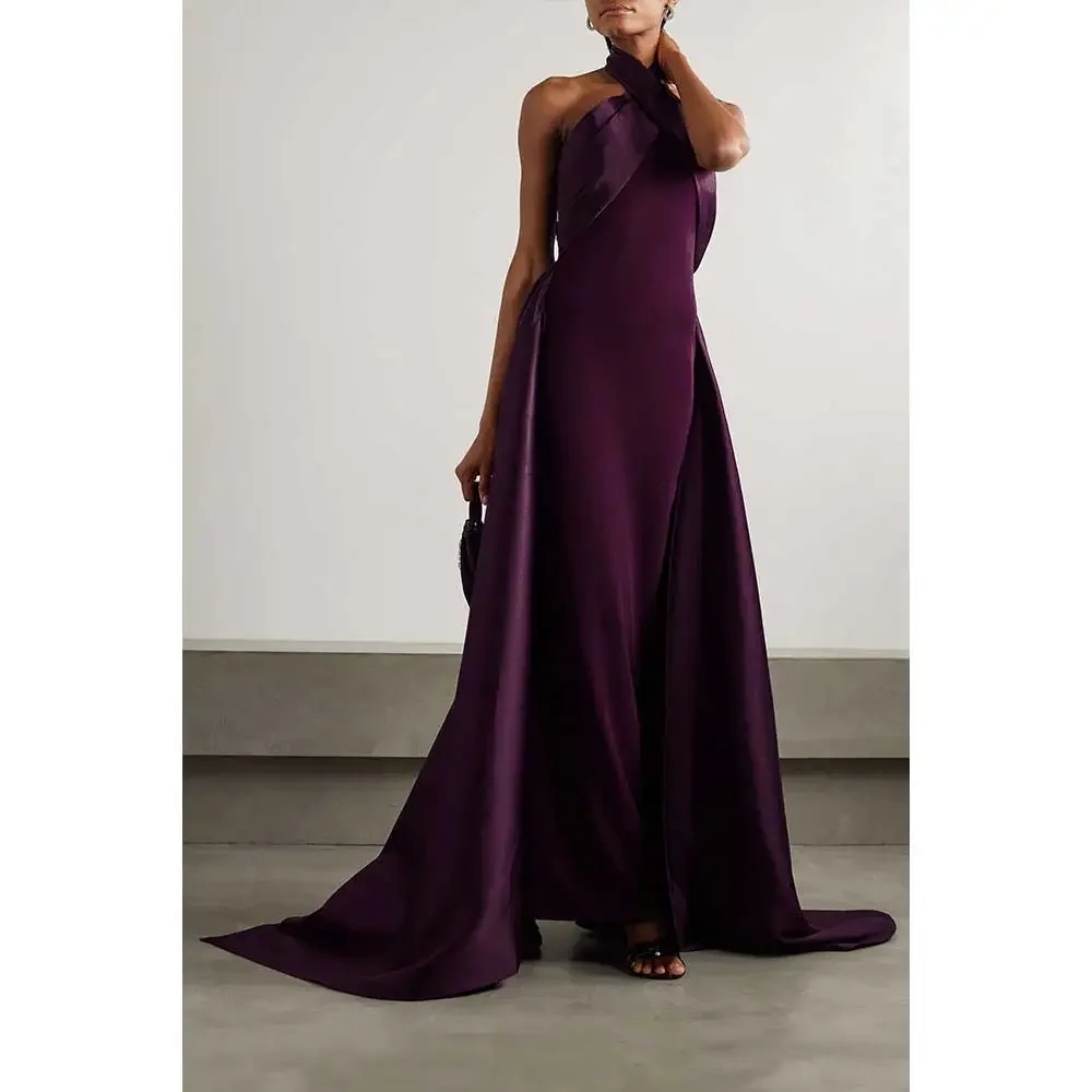 

Elegant Halter Prom Gowns Saudi Arabian Long Cape Wedding Party Dress Black Formal Sleeveless Special Occasion Evening Dresses