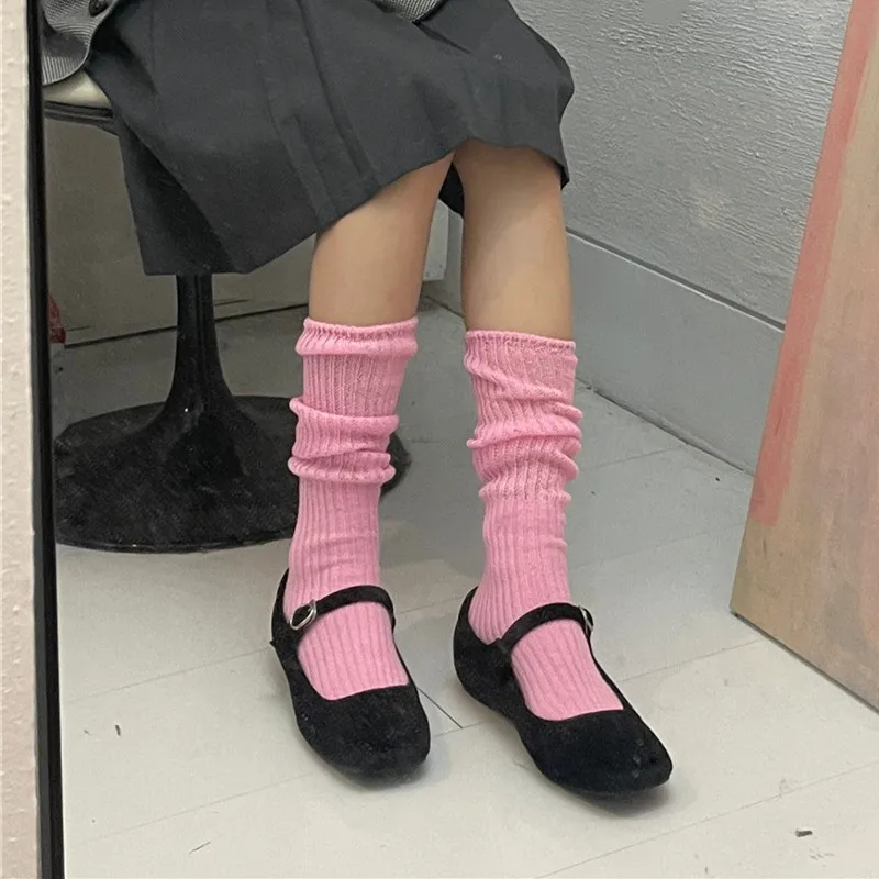 Cotton Knitting Long Socks Stockings Autumn Winter Warm Knee Socks Japanese Fashion Solid Color School Girl Crew Socks Stockings