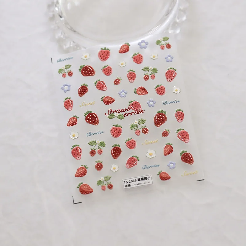 5D Strawberry Nail Art Stickers Little Wild Flower Nail Stickers Summer Fruit Slider for Nails Cute High Quality Flower Nail Art