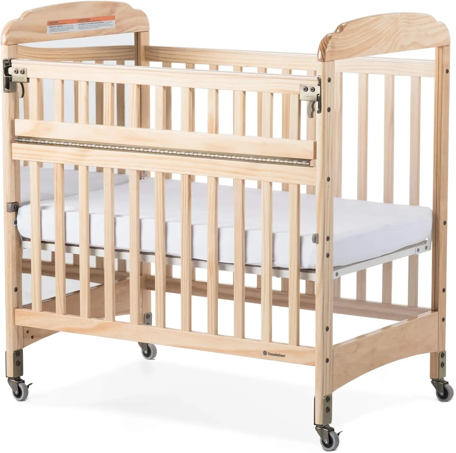 Foundations Serenity SafeReach Side Compact Crib, Nonmarking Commercial Casers, Low Profile, Solid Steel Frame, Adjustable