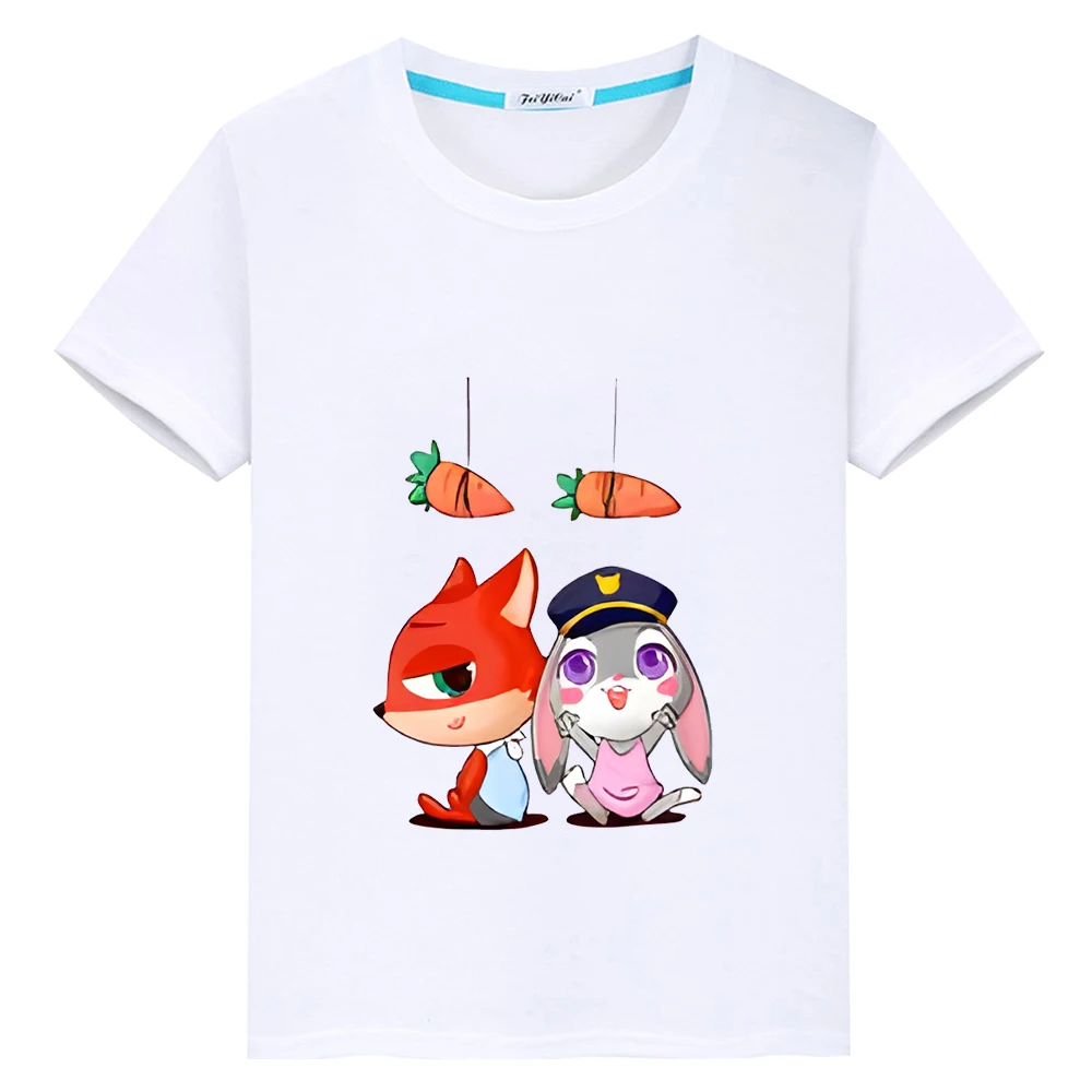 

Disney Kawaii Tops anime Short y2k one piece Zootopia 2 Print t shirt for kids boy 10year 100%Cotton pride tshirt girls clothes