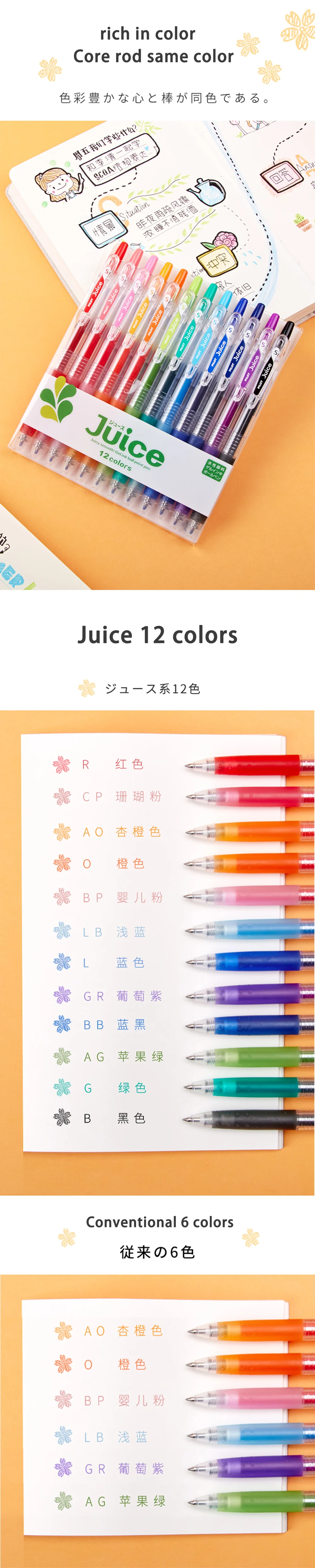 6/12 farbe PILOT Saft Gel Stift Set Drücken Sie Typ Farbe Kugelschreiber 0,5mm Hinweis-nähende Hand Konto Schreibwaren schule Liefert – Detail 5