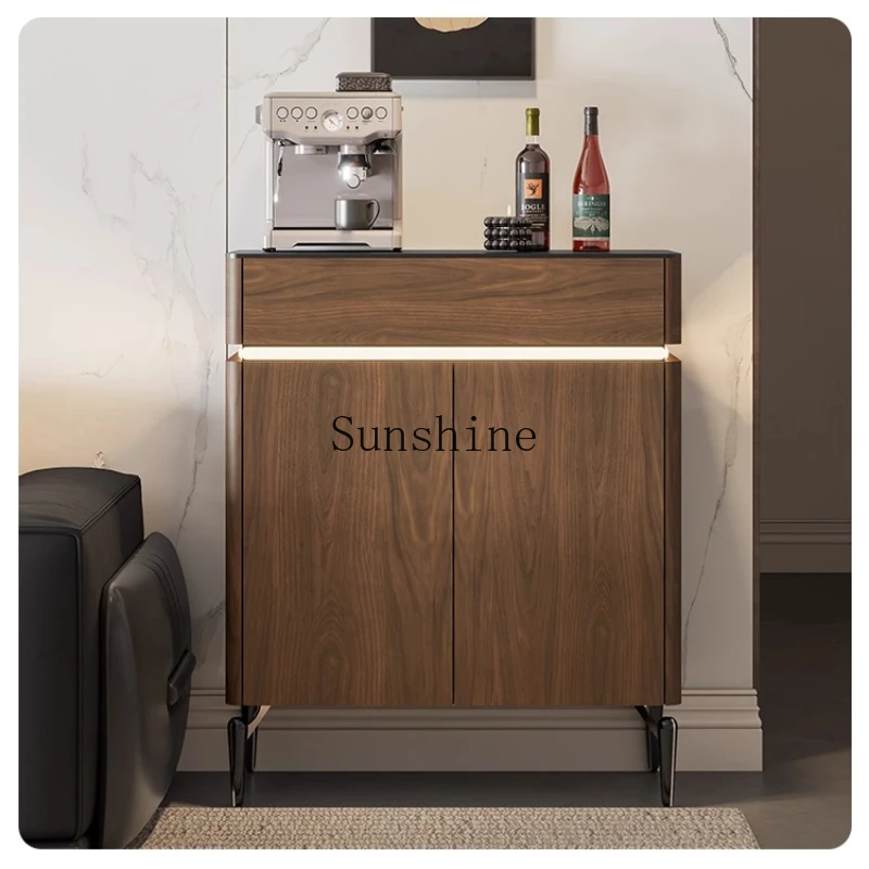 

Integrated living room against the wall Walnut rock slab locker Small coffee side cabinet