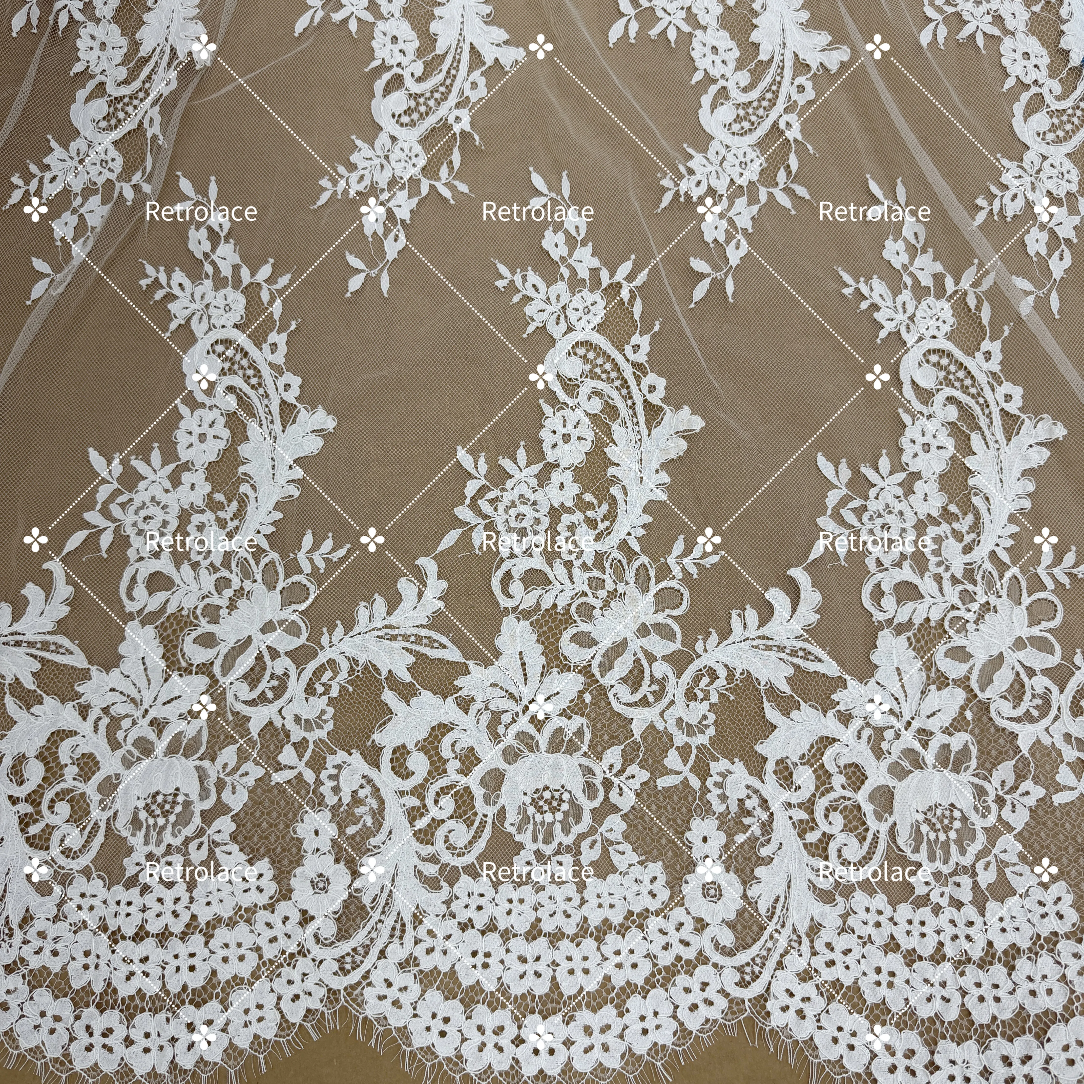 

3 Yards French Alencon Lace Fabric Cord Bridal Wedding Floral Embroidery