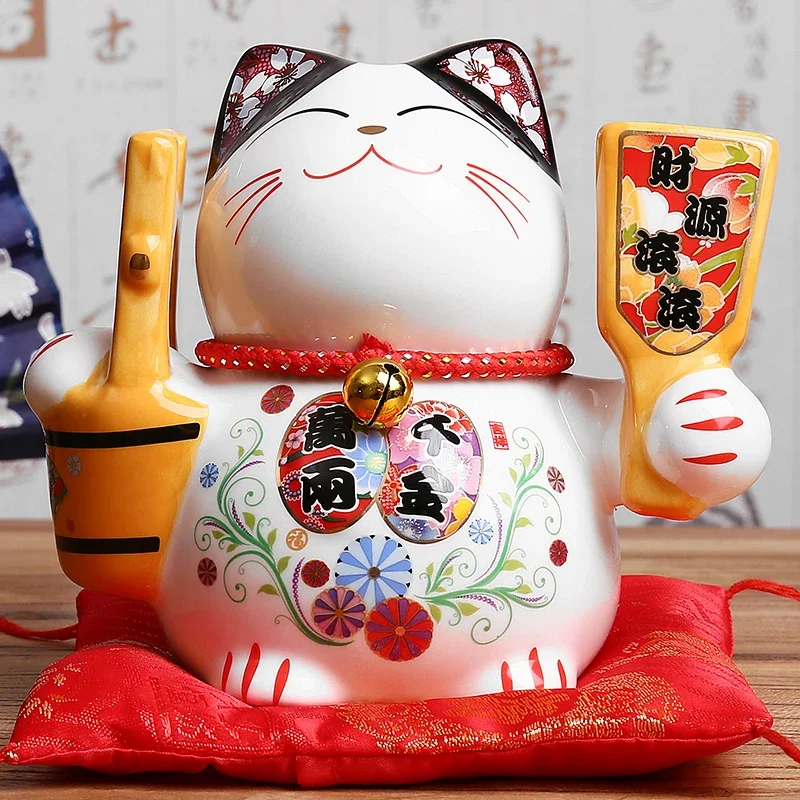 5 بوصة السيراميك قطة الحظ اليابانية Maneki Neko تمثال الخزف محظوظ القطط عملة البنك فنغ شوي ديكور حلية ديكور المنزل