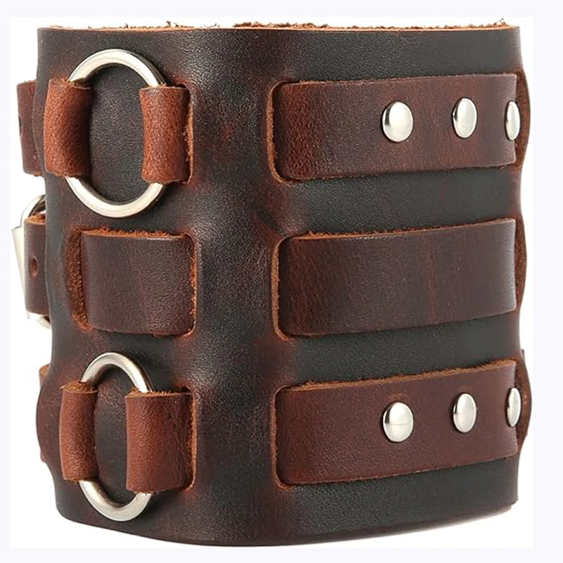 Wide Cuff Wrap Gothic Wristband Punk Rock Biker Wide Strap Leather Bracelet