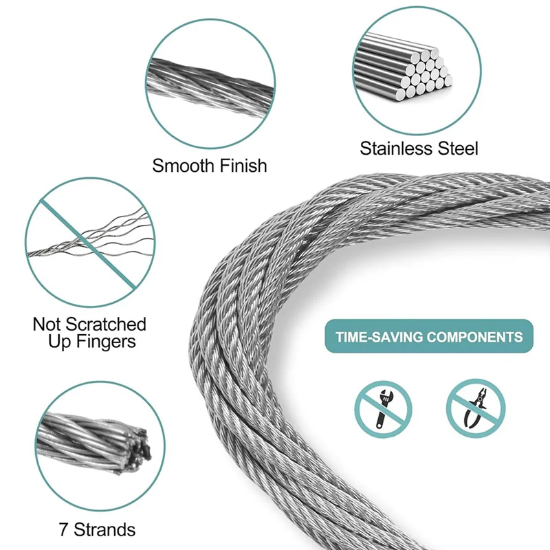 ABGR-4PCS مجموعة أسلاك تعليق الصور القابلة للتعديل، سلك من الفولاذ المقاوم للصدأ 3.3FT لتعليق المرايا، إطار الصورة، الأعمال الفنية، اللافتات