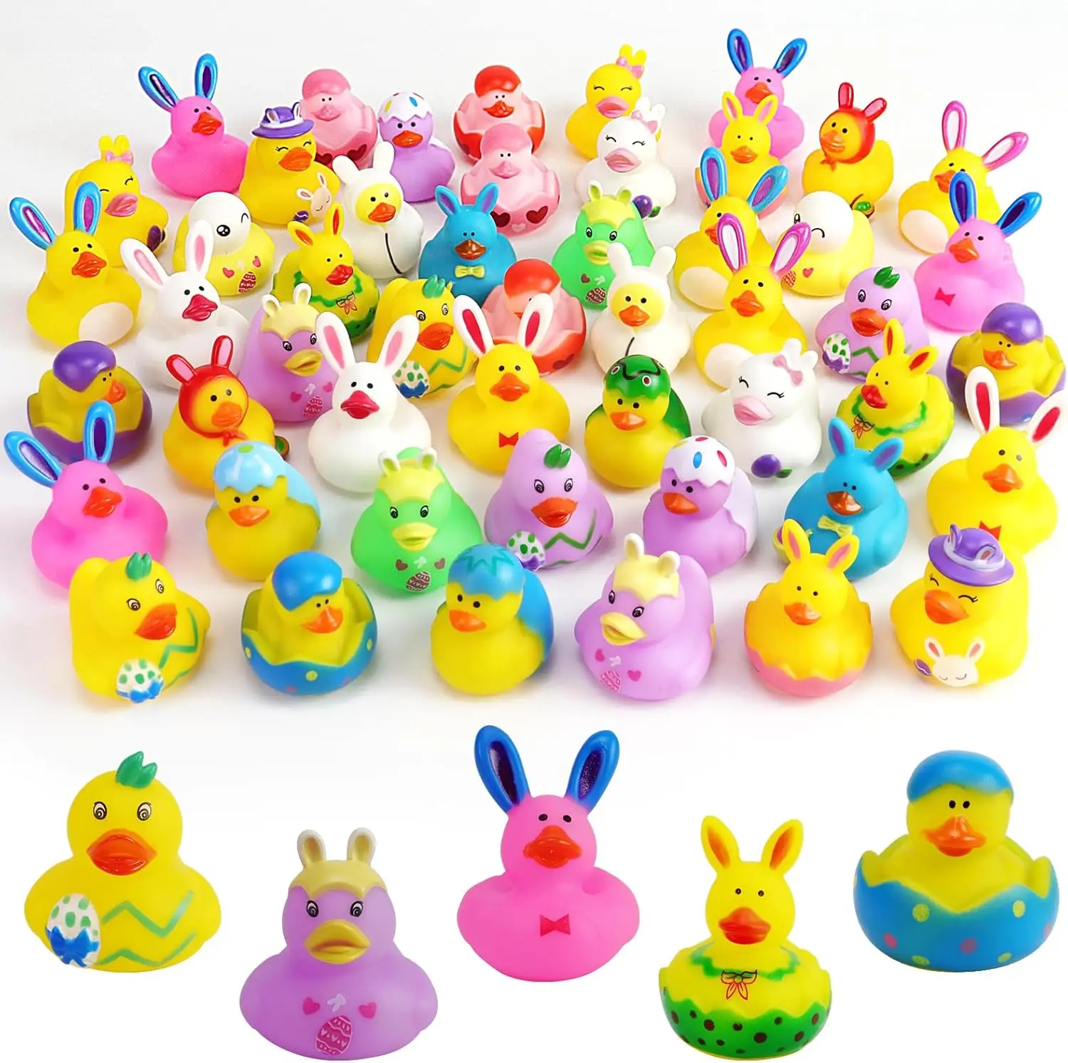 12/24/36pcs Easter Rubber Ducks, Mini 2.1 Inch Bunny Rubber Duckies Bath Toys for Kids, Easter Basket Stuffers and Party Favors