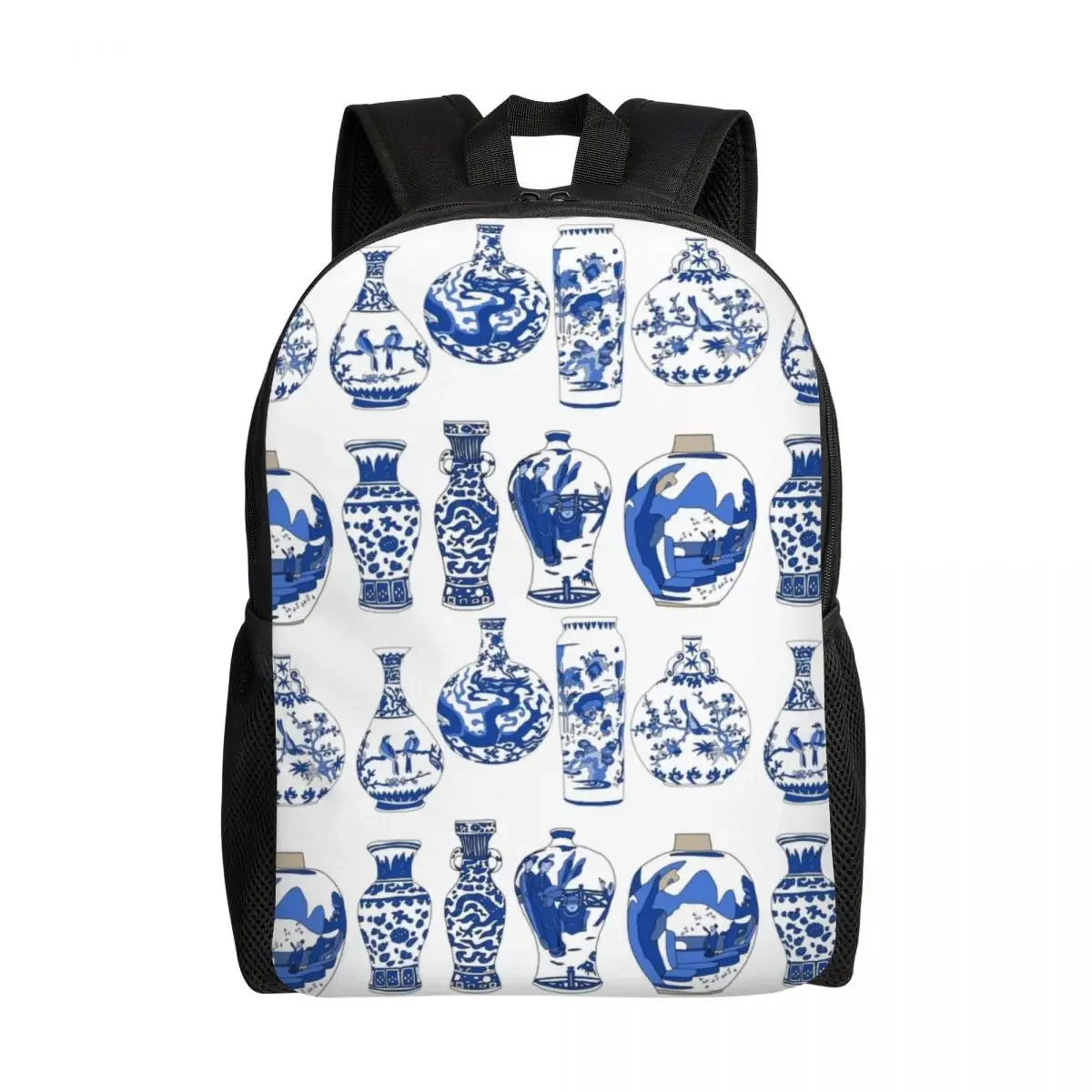 Mochila de viaje de porcelana Ming antigua de sauce azul, mochila escolar para ordenador portátil de 16 pulgadas, mochila para estudiantes universitarios con patrón Chinoiserie