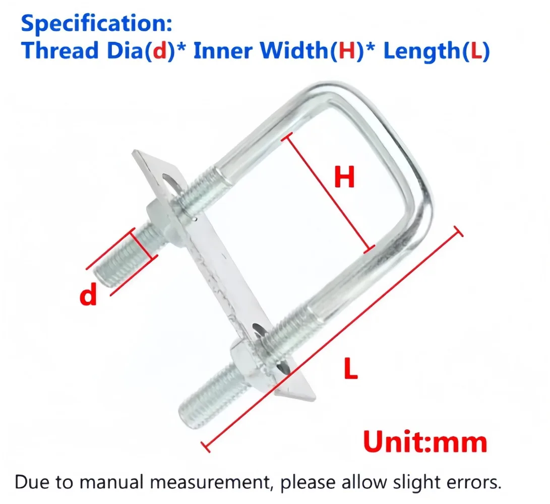 M10 M12 Carbon Steel Zinc‑Plated U‑Shaped Screw Set, Right‑Angle Square U‑Clamp With Nuts Plate Baffles For Pipe Tube Fastening