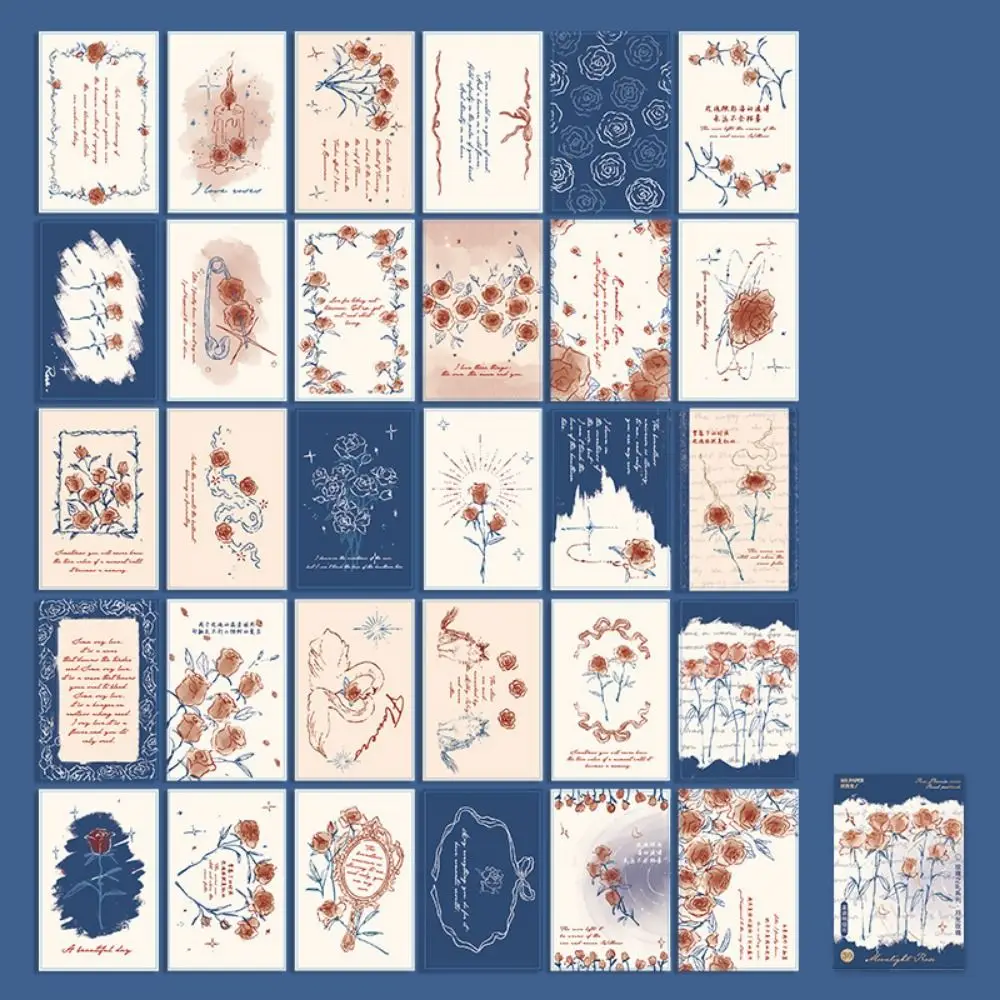 30 قطعة/المجموعة خمر سلسلة زهرة بطاقة بريدية مجموعة ملونة زهرة مطبوعة جدار ملصق بطاقات المعايدة رومانسية خلفية الورد