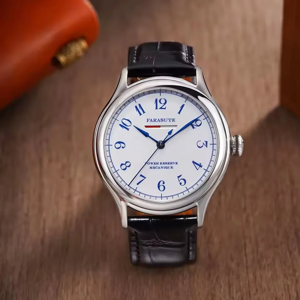 FARASUTE Men Mechanical Watch 40mm Manual Winding Wristwatch 50M Sapphire Mirror 80 Hours Power Reserve Display Bar