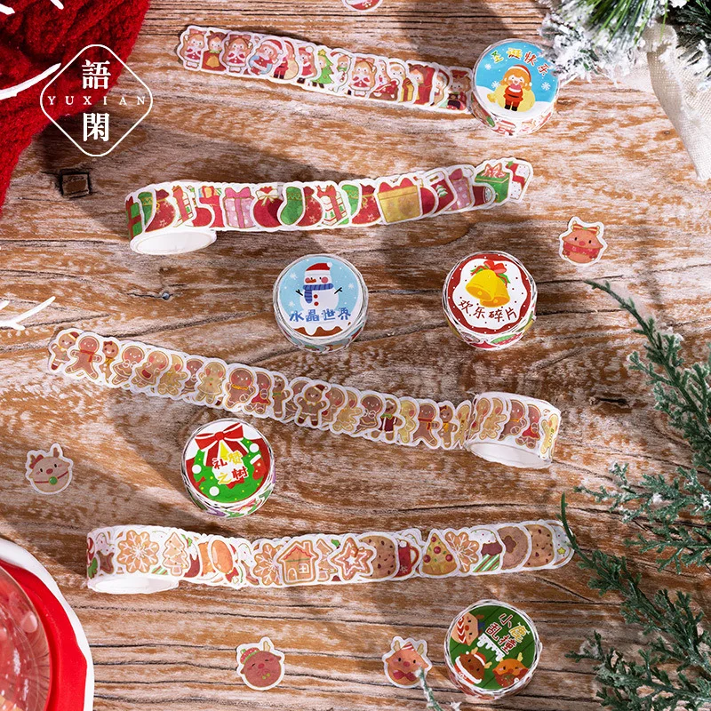 1 Roll Die-cutting Christmas Washi Tape Cartoon Hand Account Decoration Stickers 150 Pieces 8 Types