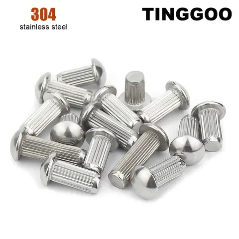 10/100x M1.6 M2 M2.5 M3 M3.5 M4 M5 M6 304 GB827 Stainless Steel Button Round Head Knurled Shank Solid Rivet Screw for Label Name