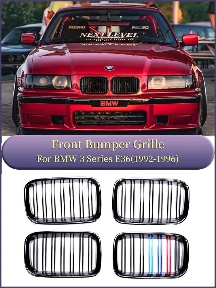 

Front Kidney Bumper Grill For BMW 5 Series E36 1992-1996 Double Slat Chrome Carbon M Color Racing 325i 320i 328i Accessory