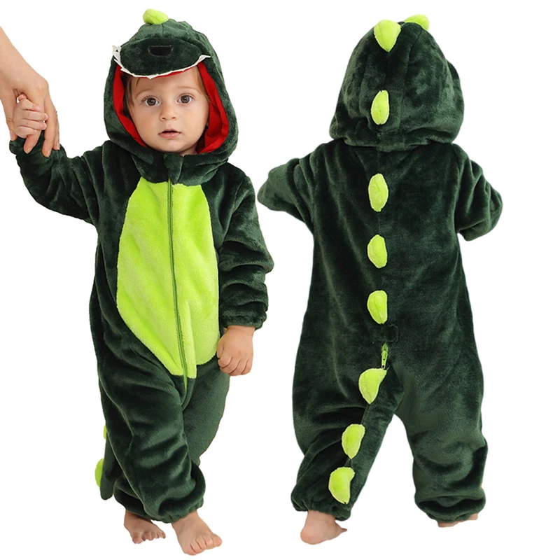 MICHLEY Dinosaur Baby Romper Todder Cartoon Kigurumi Animals Jumpsuit Clothes Infant Bodysuit Cosplay For Boy Girl Kid Halloween