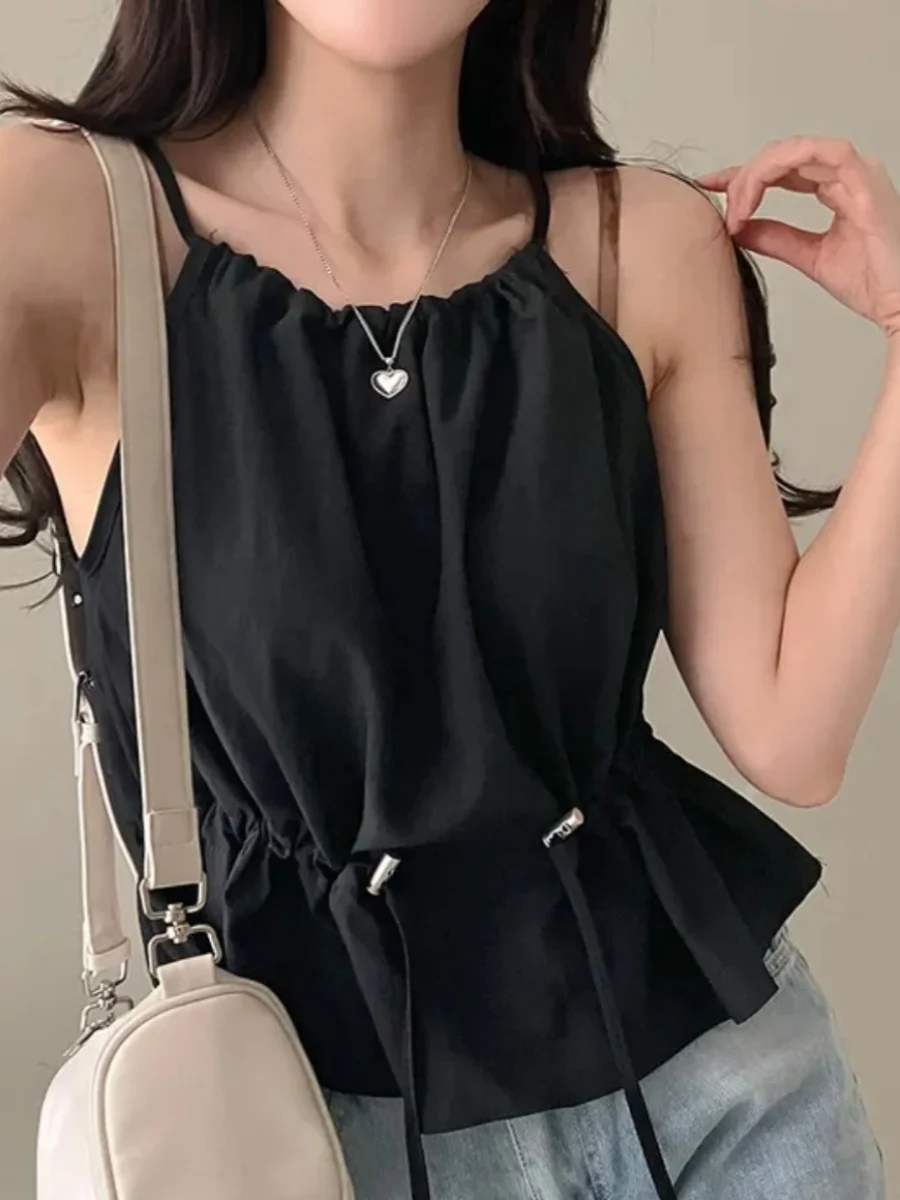 เสื้อกล้ามทรงตรงผ้าฝ้ายสีพื้นสไตล์เรียบหรูสำหรับฤดูร้อน แฟชั่นทันสมัย เหมาะสำหรับใส่ไปทำงาน