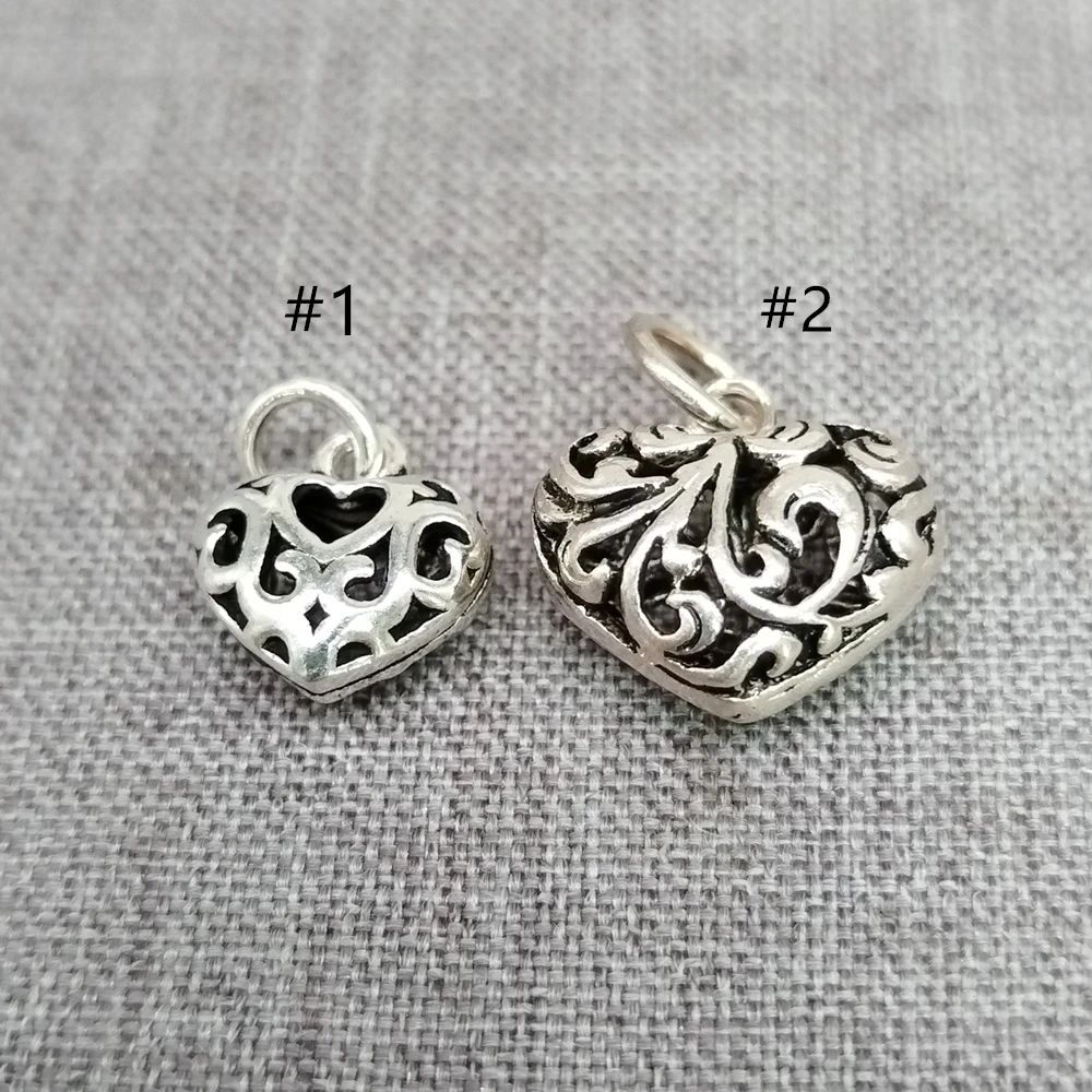 

2pcs of 925 Sterling Silver Oxidized Spiral Love Heart Charm Pendant for Bracelet Necklace