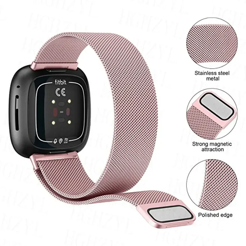 Milanese Loop Strap for Fitbit Versa 4 Versa 3 Official Metal Magnetic Comfortable Bracelet Wristband for Fitbit Sense 2-1 Band
