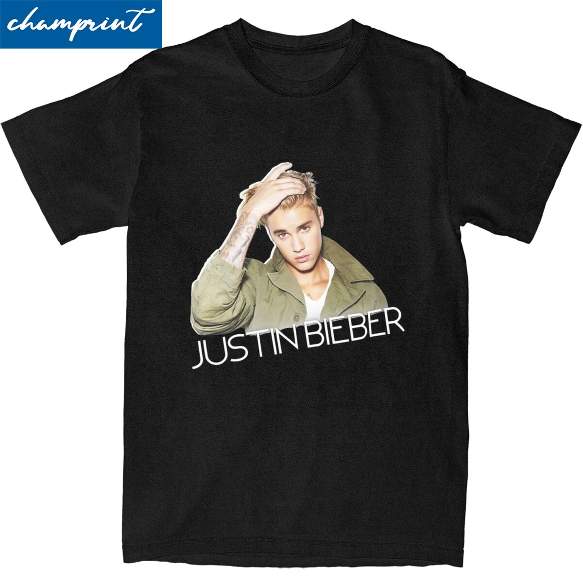 Justin Bieber Cut Out Jacket T Shirt Men's Cotton Tops Streetwear Round Neck Short Sleeve