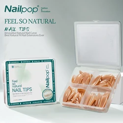 Nailpop Press on Nude Pink 4 Shapes Almond Square Pre Colored 4 in 1 X-coat Tips Pre-applied Tip Primer for Nail Art DIY 112Pcs