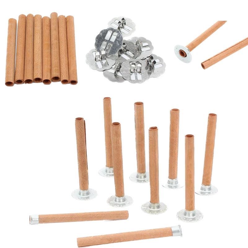 5pcs 50-95mm Cylindrical Wooden Candle Wicks Set Wood Candle Cores With Base For DIY Candle Making Craft Soy Parffin Wax Wick