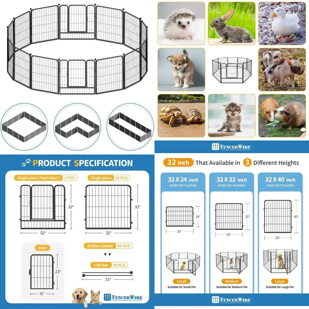 

Портативный металлический манеж для домашних животных с воротами, регулируемой высотой, подходит для собак и животных