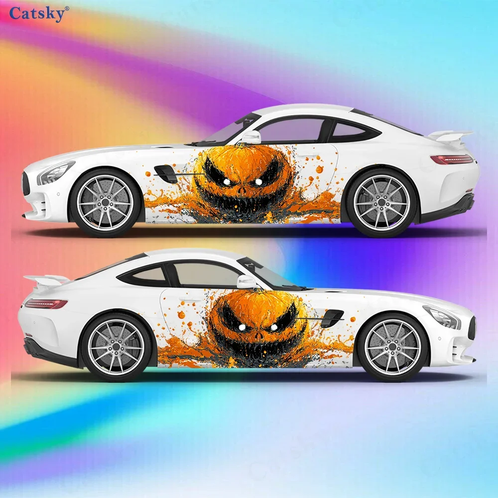 Horror Face Pumpkin Car Vinyl Wraps Decal Self-adhesive PVC Sticker Suitable for Trucks SUV Decoration Auto Accessories Gift
