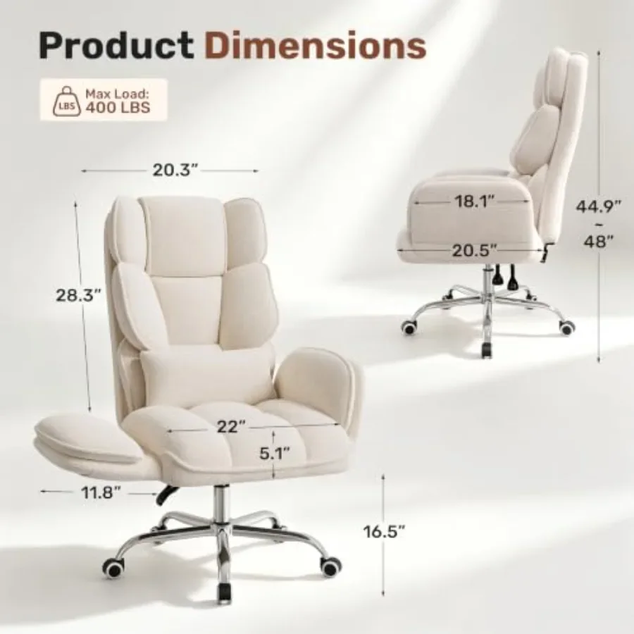 Big and Tall Office Chair with Flip Armrests Side Pockets, Criss-Cross Back Design, Extra-Wide Plush Seat in Soft Chenille Upho