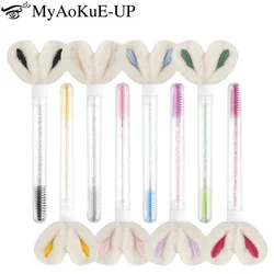 10pcs Rabbit Ear Eyelash Tube Brush Lash Extension Micro Brushes Eyebrow Comb Cute Mascara Wand eyelashes Lifting Makeup Tool