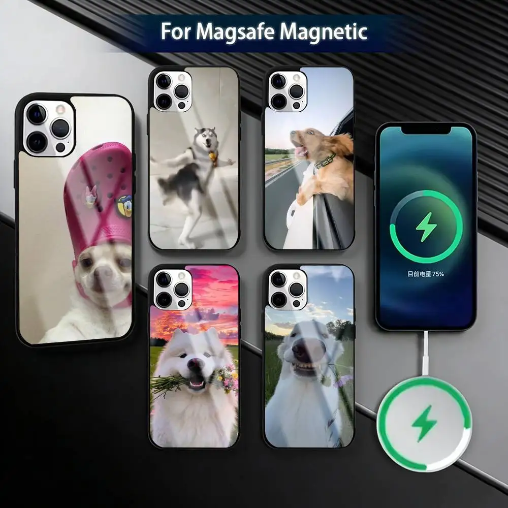 

Чехол для телефона F-Funny Dog для iPhone 17, 16, 15, 14, 13, 12, 11 Plus, Pro, магнитный, для беспроводной зарядки Magsafe