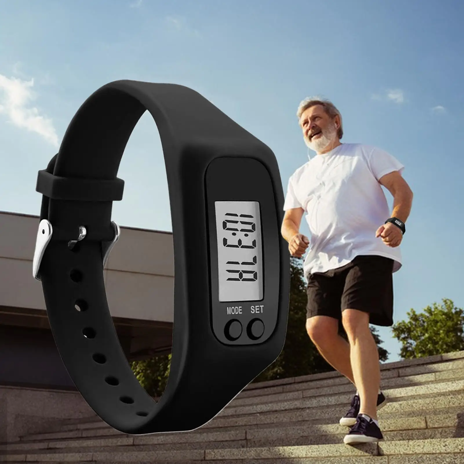 1PCS LCD Pedometer Bracelet Step Counter Watch Time Display Running Pedometer Step Trackers Multi-Function Fitness Watch