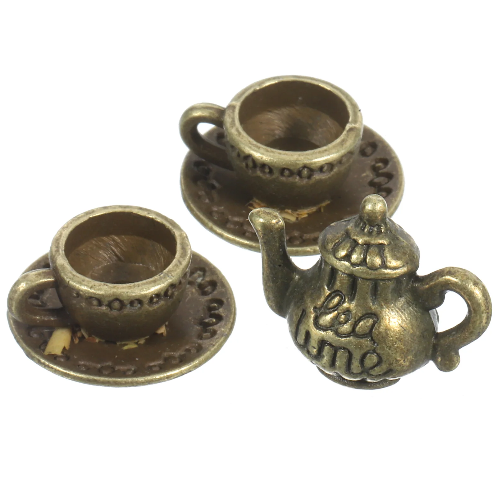 

Mini Metal Teapot Tiny Ware Pots Desktop Tearoom Ornament Kettle with Cups Zinc Alloy Miniature House Accessories Office
