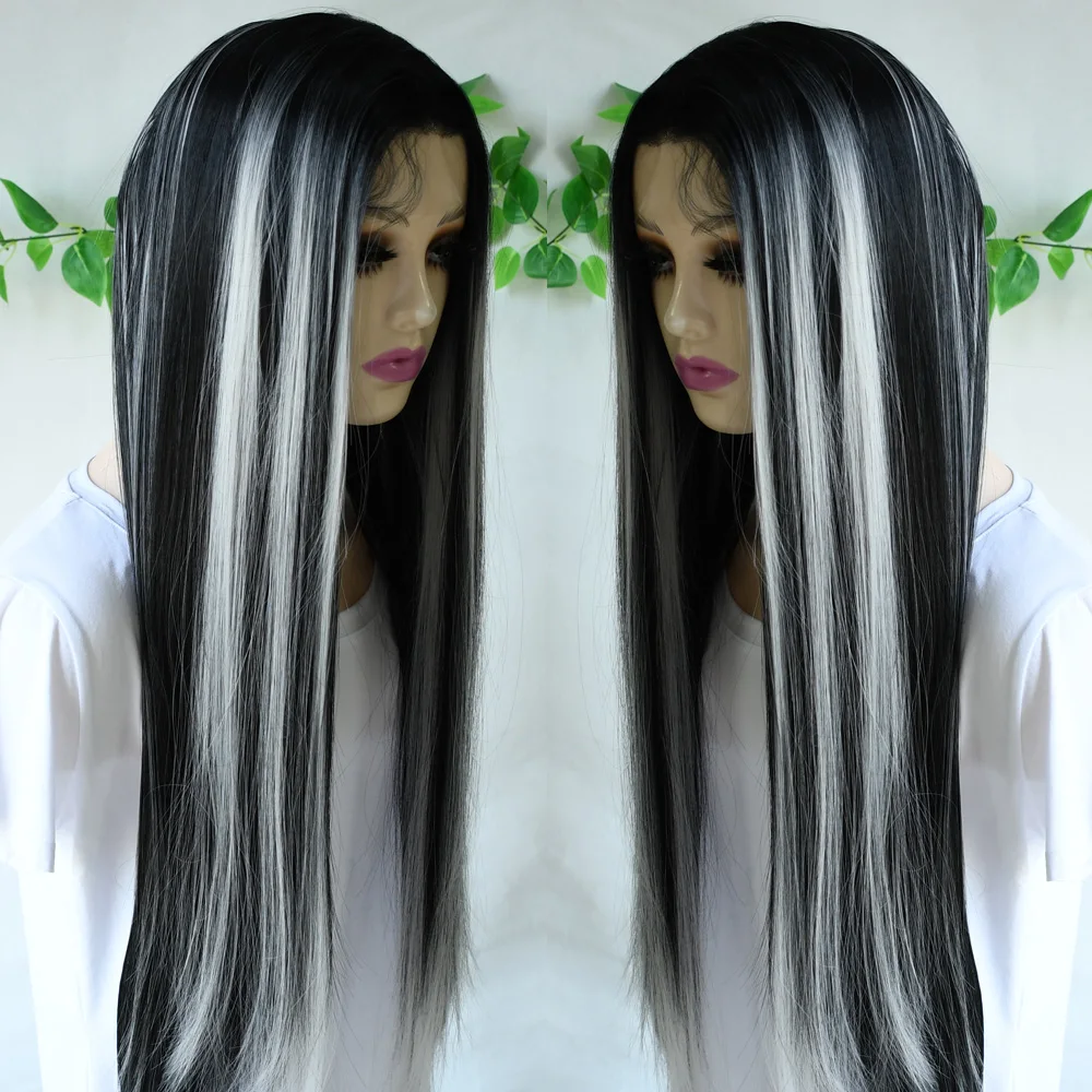 13x4 бесклеевой серый парик фронта шнурка длинный прямой парик фронта шнурка предварительно выщипанный синтетический HD кружевной фронтальный парик