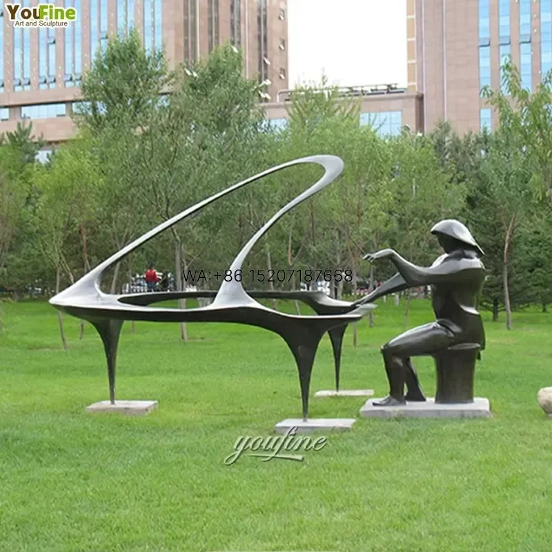 Wmwmnu Life Size Abstract Man Statue Playing Piano Bronze Sculpture Musical Art Home Decor