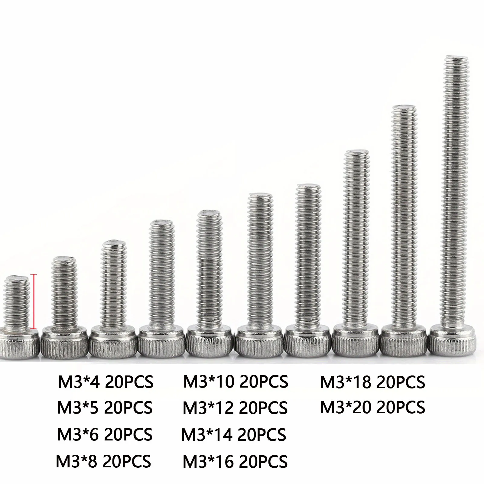 200Pcs M3*4/5/6/8/10/12/14/16/18/20mm 304 Stainless Steel Cup Head Screw Set Cylinder Head Hex Socket Screw With Storage Box
