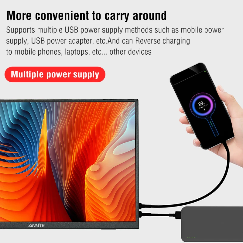 Anmite 18.5inch Portable Monitor 120Hz RGB100% With VESA Hole & Back bracket Laptop Extended Display ADS-IPS HDR Screen