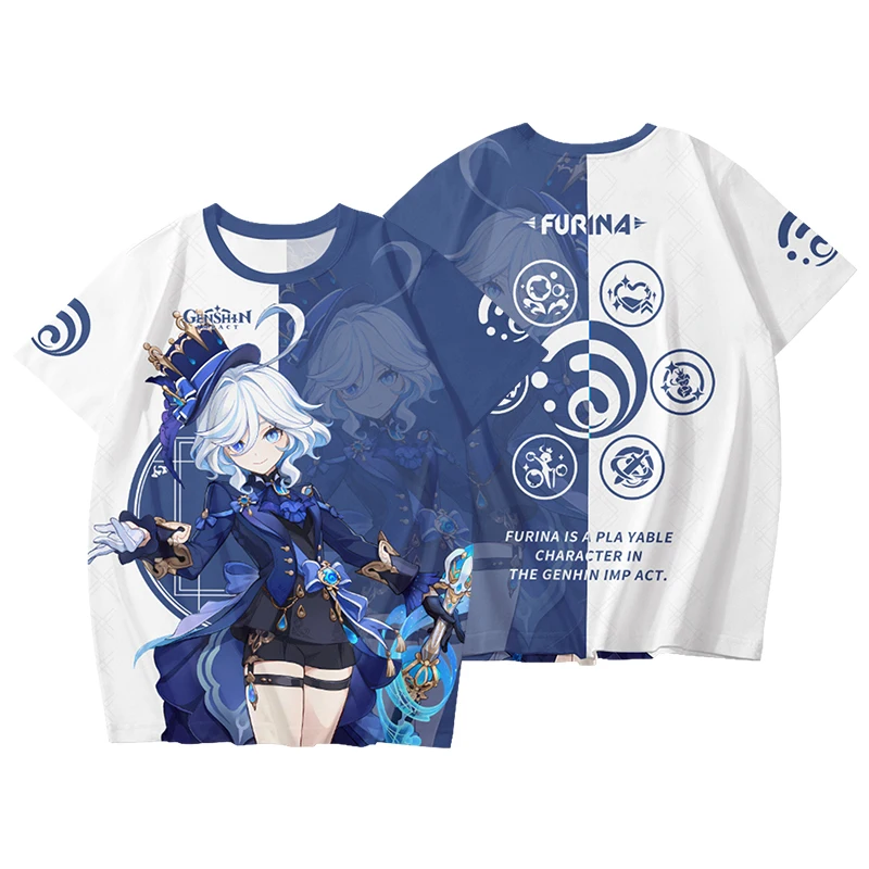 تي شيرت رجالي جديد لعام 2025 تي شيرت كارتوني Furina Genshin Impact ثلاثي الأبعاد مطبوع للأطفال تي شيرت رجالي ونسائي بأكمام قصيرة ورقبة دائرية تي شيرت Harajuku Y2k
