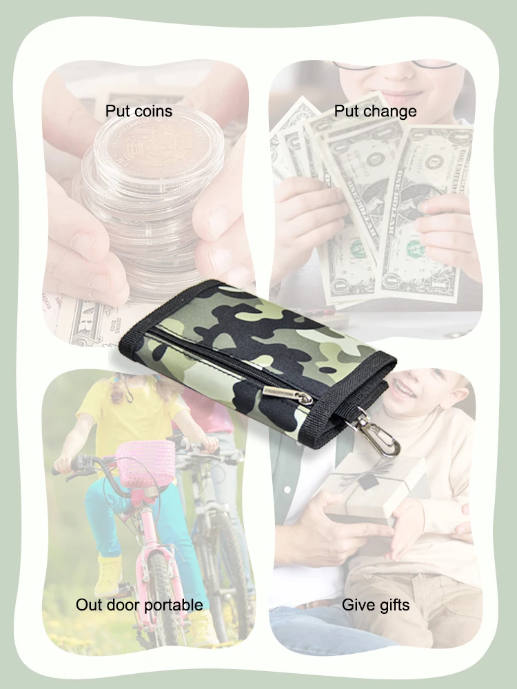 محفظة كاجوال، محافظ مموهة، محفظة رفيعة، رياضية ثلاثية الطي مع سحاب، محفظة للعملات المعدنية، حامل بطاقات الهدايا #6