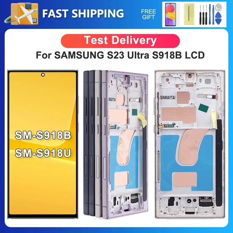 s23-ultra-ディスプレイ（フレームアセンブリ付き）tft、samsung-s23-ultra-5g-s918b-s918u用ディスプレイタッチスクリーンデジタイザー交換部品