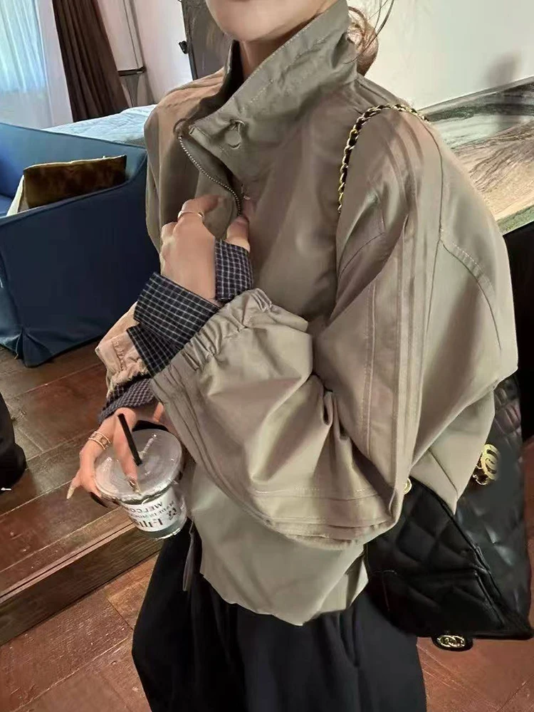 Zoki Harajuku Y2K سترة البيسبول المرأة فضفاضة خمر منقوشة المرقعة معطف قصير الشارع الشهير كم طويل خمر الأمريكية Bf القمم