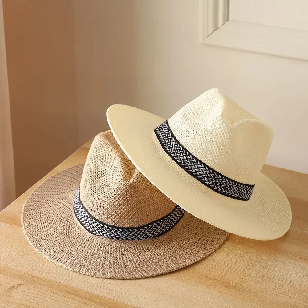 New Wide Brim Straw Hat Leisure Summer Cap Jazz Panama Fedora Fashion Travel Leisure Sun Hat for Women Men Simple Style 2022 New