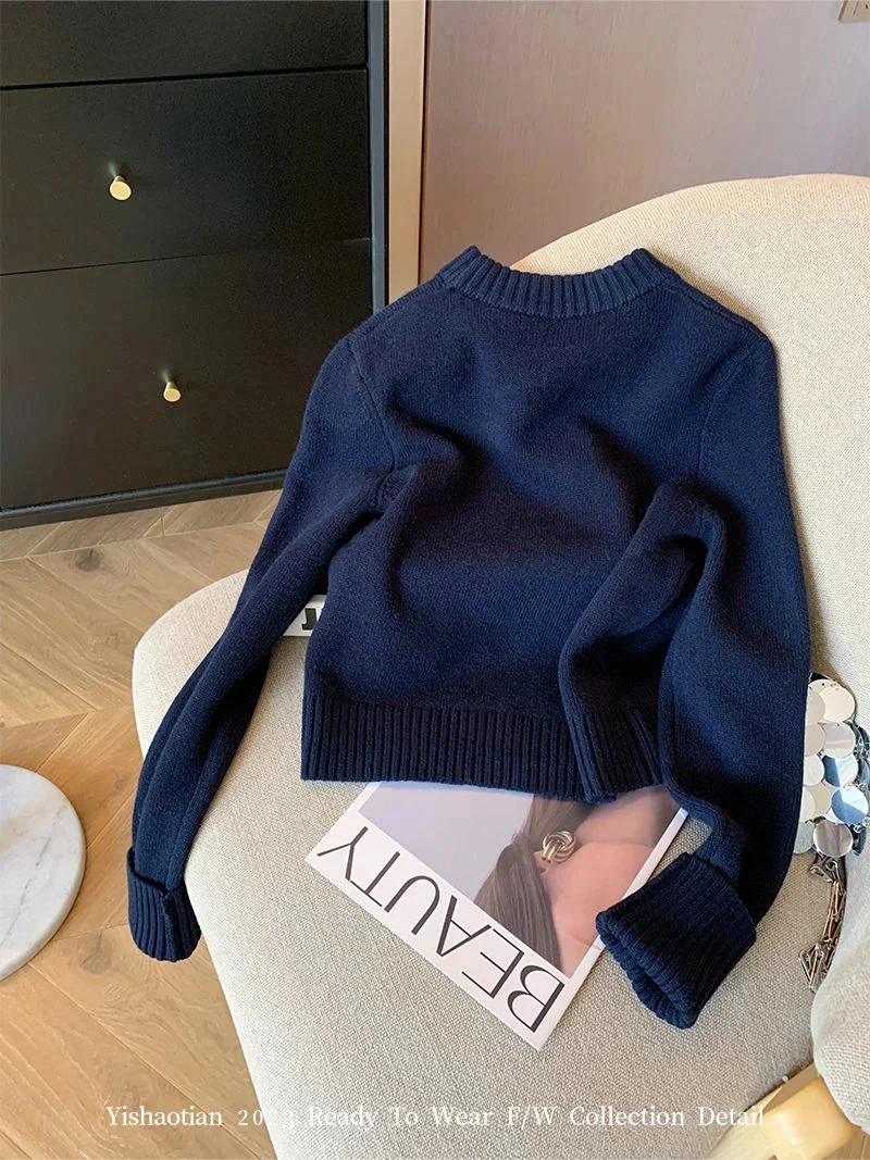 High Grade And Elegant Round Neck Pullover Sweater For Women In Autumn And Winter New Lazy Style Soft And Sticky Knit Sweater