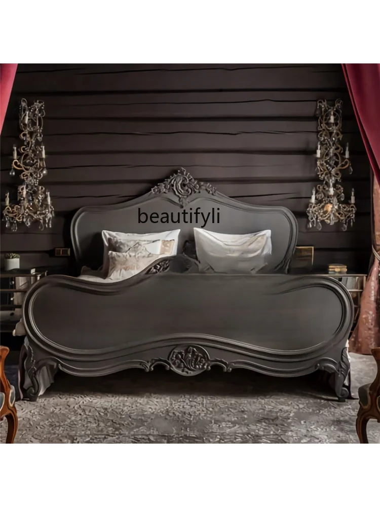 Solid Wood Bed 1.8 M Double Bed American and European Style Master Bedroom Bed Solid Wood Carving Marriage Bed Princess Bed