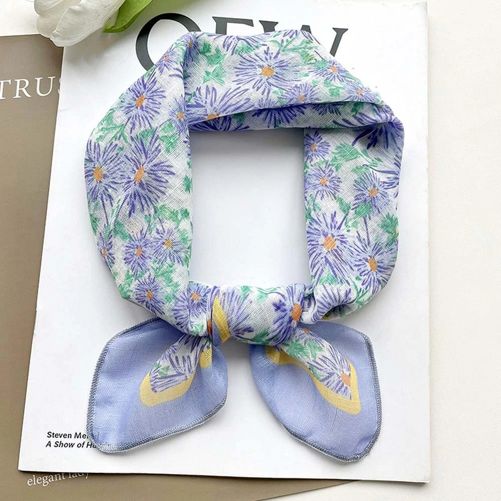 

Breathable Spring Silk Scarf Sweat-absorption Cotton Flower Printed Headscarf Flax Colorful Square Hijab Scarf Bag Accessories