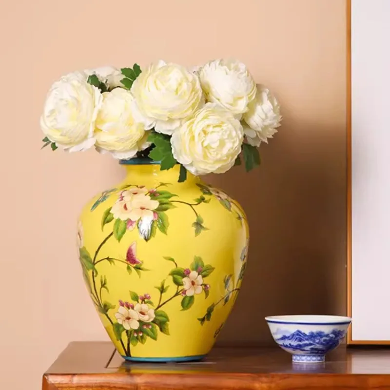 陶磁器の花瓶、青と白の磁器の花瓶、高級フラワーアレンジメント、モダンな家の装飾、テレビキャビネットの花瓶飾り