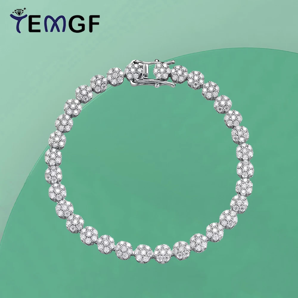 

TEMGF Full 1.5mm Moissanite/Zircon Bracelet S925 Sterling Silver Chain for Women Unique Trendy Fine Jewelry Festival Gifts