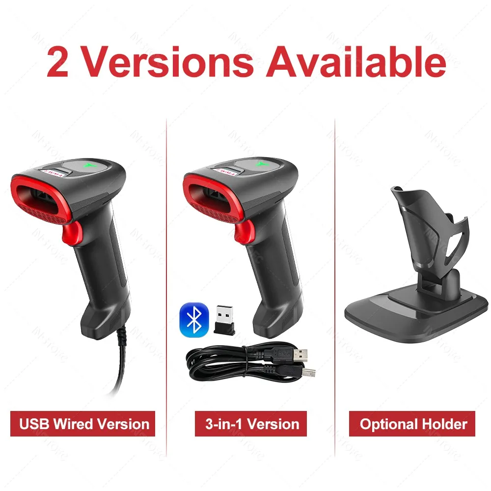 Escáner de código de barras 2D con Bluetooth, lector de código de barras QR inalámbrico Manual o automático, escáner USB preciso, matriz de datos para biblioteca de almacén