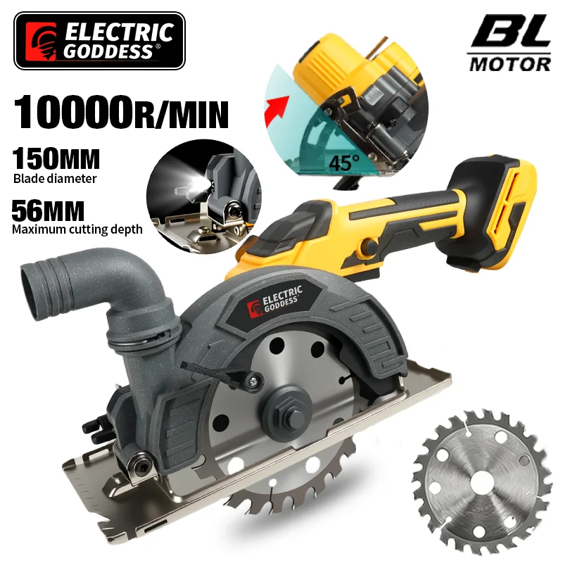 Sierra Circular Inalámbrica Eléctrica Goddess de 150 mm, Sierra Circular para Madera Ajustable, Herramientas Eléctricas para Baterías Dewalt de 20 V