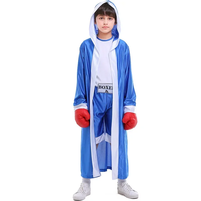 Child Boxer Uniform Blue Red Boxing Sports Boys Costume Halloween Family Party Children's Day Outfit